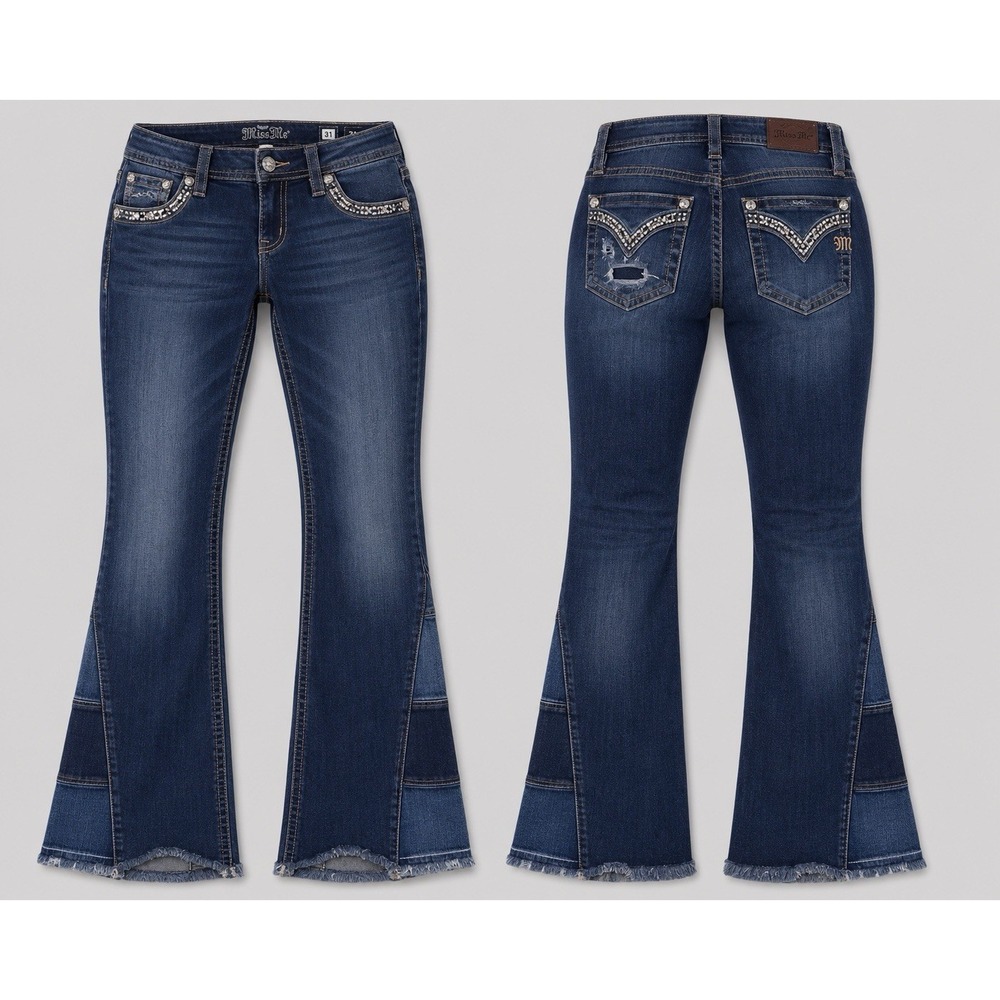 Miss Me Heaven JEANS Womens 31/30  Boot  FLUER DI LIS RHINESTONES Western Y2K